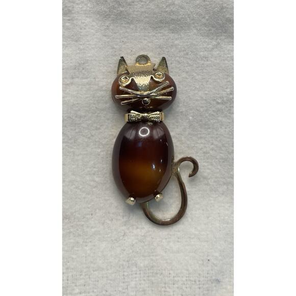Vintage Hobco House of Borvani Signed Brown Crystal Cat Charm Pendant Beautiful - Picture 4 of 4
